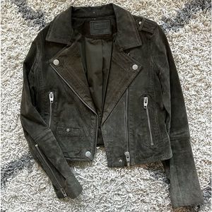 SLS suede olive green leather jacket